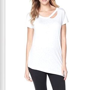 NWT Yummie by Heather Thomson White Asymmetric Ripped T-Shirt XS